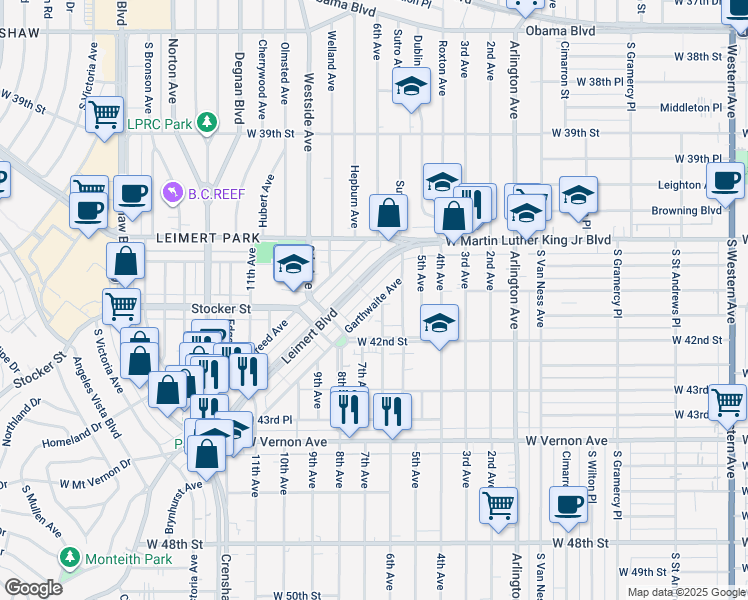 map of restaurants, bars, coffee shops, grocery stores, and more near 4158 Garthwaite Avenue in Los Angeles