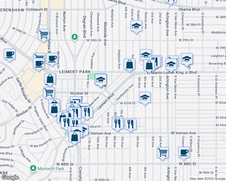 map of restaurants, bars, coffee shops, grocery stores, and more near 3025 Stocker Place in Los Angeles