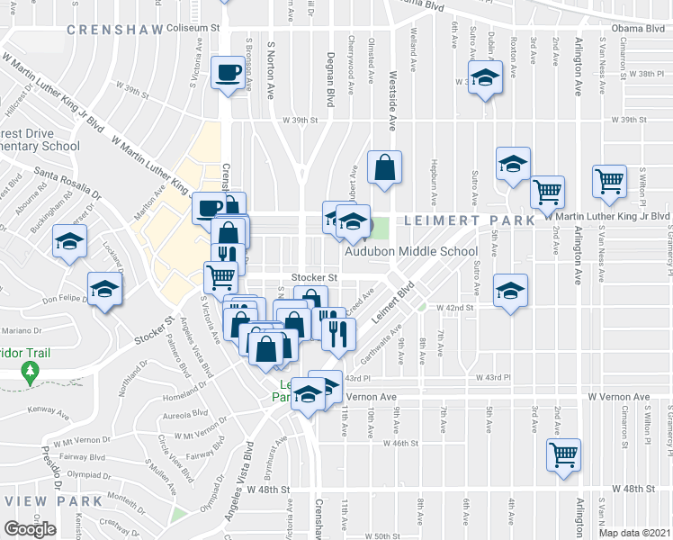 map of restaurants, bars, coffee shops, grocery stores, and more near 4215 Edgehill Drive in Los Angeles