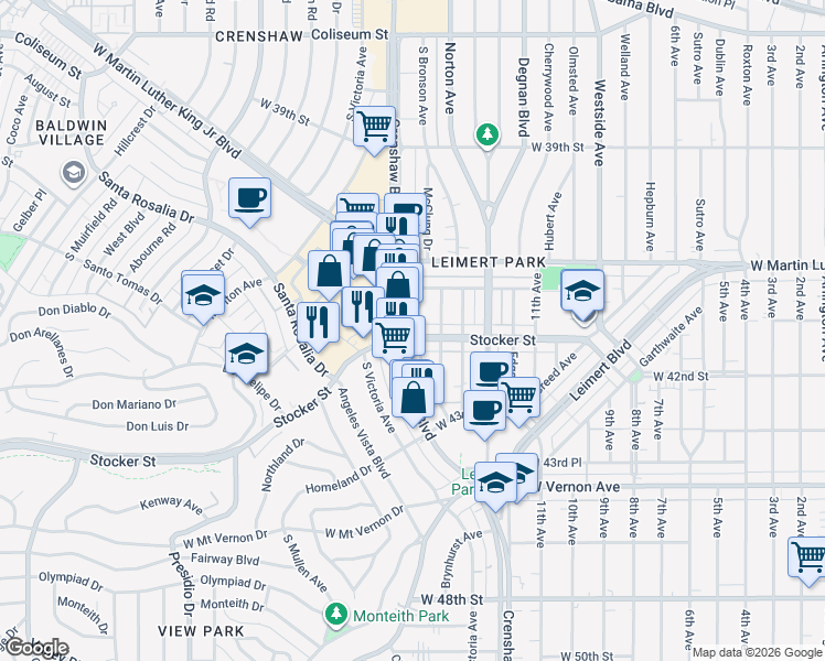 map of restaurants, bars, coffee shops, grocery stores, and more near in Los Angeles