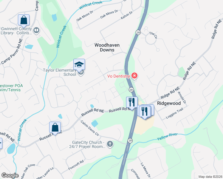 map of restaurants, bars, coffee shops, grocery stores, and more near 660 Mason Grove Parkway in Lawrenceville