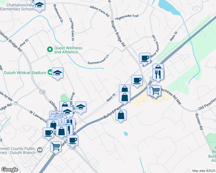 map of restaurants, bars, coffee shops, grocery stores, and more near 3590 North Saint Northwest in Duluth