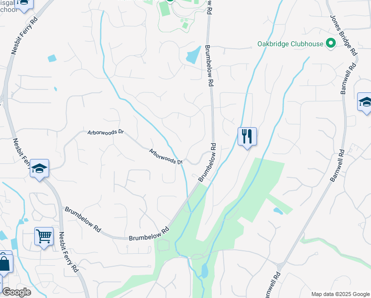 map of restaurants, bars, coffee shops, grocery stores, and more near 3250 Arborwoods Drive in Alpharetta