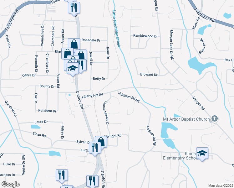 map of restaurants, bars, coffee shops, grocery stores, and more near 1105 Sallete Court in Marietta