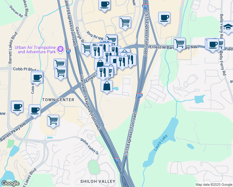 map of restaurants, bars, coffee shops, grocery stores, and more near 379 Heritage Park Trace Northwest in Kennesaw