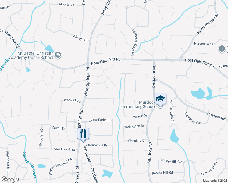 map of restaurants, bars, coffee shops, grocery stores, and more near 2307 Arabian Drive Northeast in Marietta