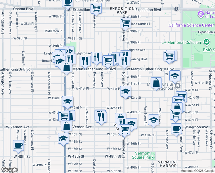 map of restaurants, bars, coffee shops, grocery stores, and more near in Los Angeles