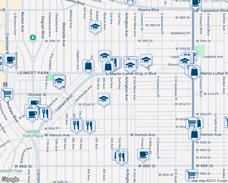 map of restaurants, bars, coffee shops, grocery stores, and more near 4180 3rd Avenue in Los Angeles