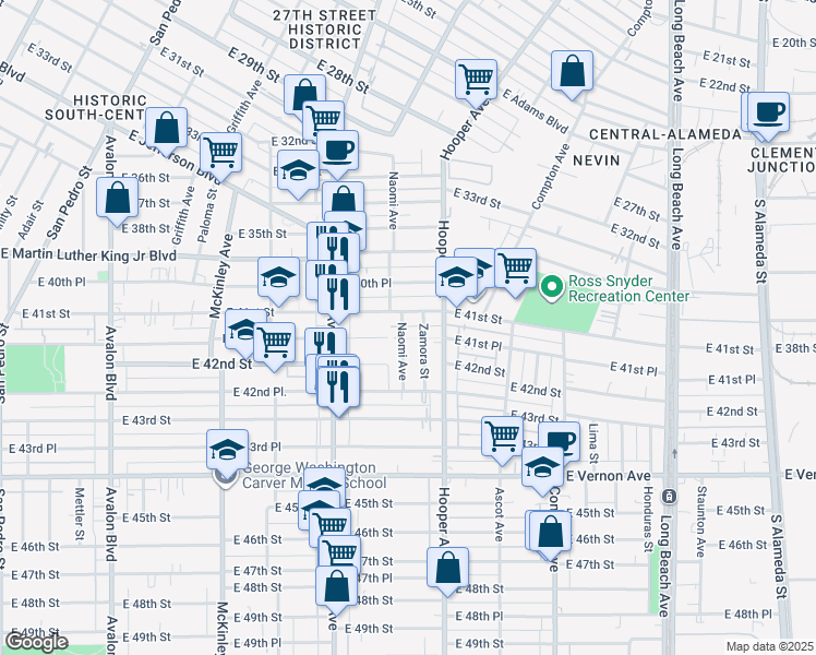 map of restaurants, bars, coffee shops, grocery stores, and more near 4114 Naomi Avenue in Los Angeles