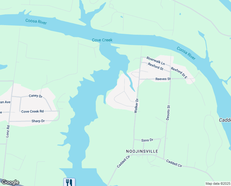 map of restaurants, bars, coffee shops, grocery stores, and more near 2148 Cove Circle in Gadsden