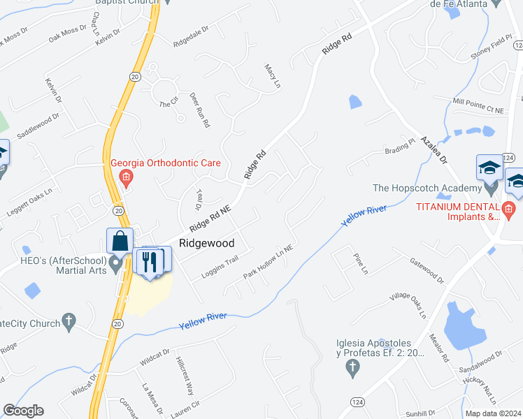 map of restaurants, bars, coffee shops, grocery stores, and more near 894 Whitehall Drive in Lawrenceville