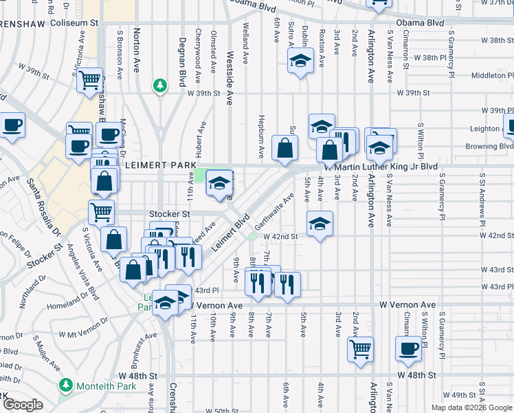 map of restaurants, bars, coffee shops, grocery stores, and more near 4114 Creed Avenue in Los Angeles