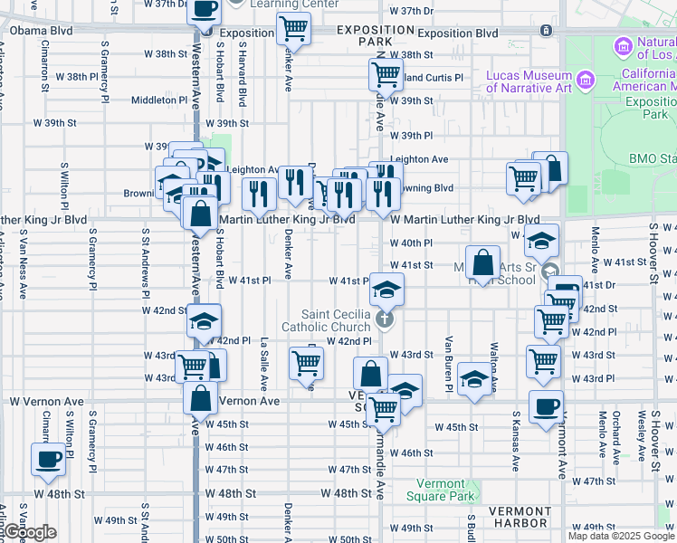map of restaurants, bars, coffee shops, grocery stores, and more near 4042 Halldale Avenue in Los Angeles