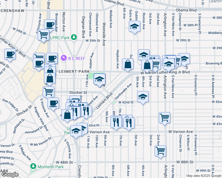 map of restaurants, bars, coffee shops, grocery stores, and more near 4114 Creed Avenue in Los Angeles