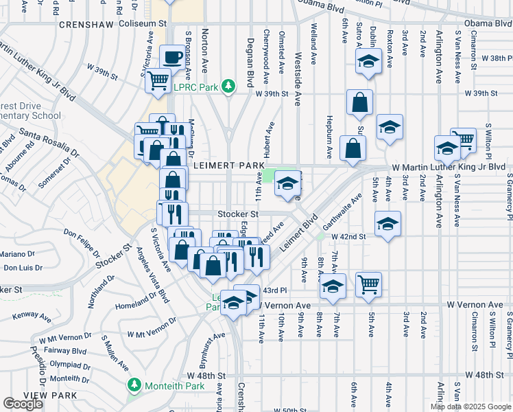 map of restaurants, bars, coffee shops, grocery stores, and more near 4120 11th Avenue in Los Angeles