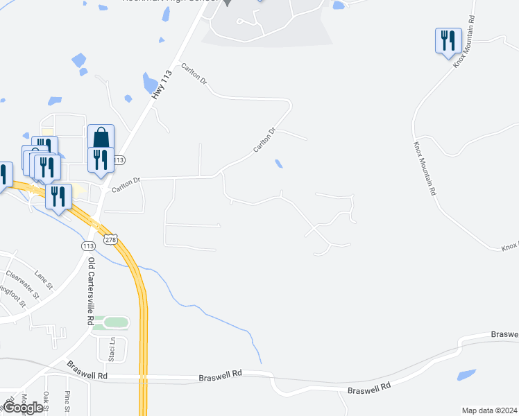 map of restaurants, bars, coffee shops, grocery stores, and more near 32 Mountain View Drive in Rockmart