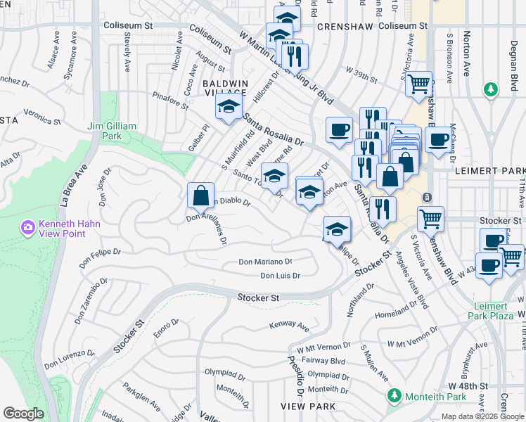 map of restaurants, bars, coffee shops, grocery stores, and more near 4108 Santo Tomas Drive in Los Angeles