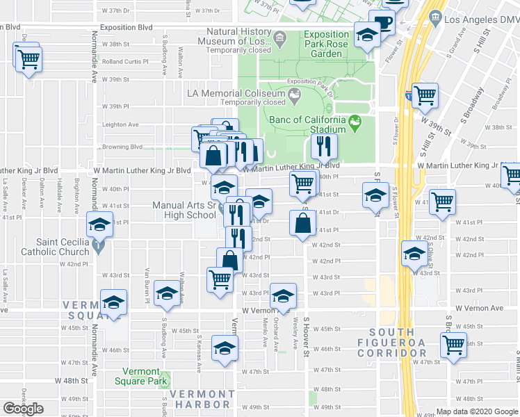 map of restaurants, bars, coffee shops, grocery stores, and more near 4060 Menlo Avenue in Los Angeles