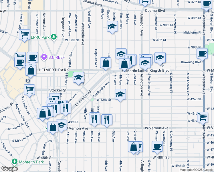 map of restaurants, bars, coffee shops, grocery stores, and more near 4132 Sutro Avenue in Los Angeles