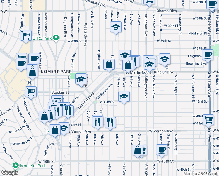map of restaurants, bars, coffee shops, grocery stores, and more near 4132 Sutro Avenue in Los Angeles