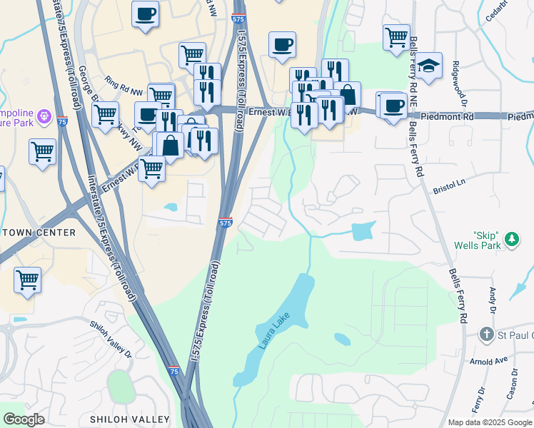 map of restaurants, bars, coffee shops, grocery stores, and more near 219 Cavendar Way in Marietta