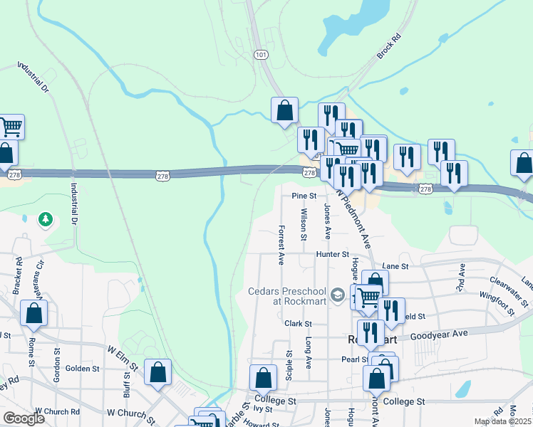 map of restaurants, bars, coffee shops, grocery stores, and more near 823 Forrest Avenue in Rockmart