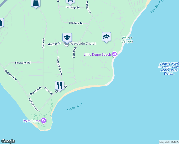 map of restaurants, bars, coffee shops, grocery stores, and more near 28899 Cliffside Drive in Malibu