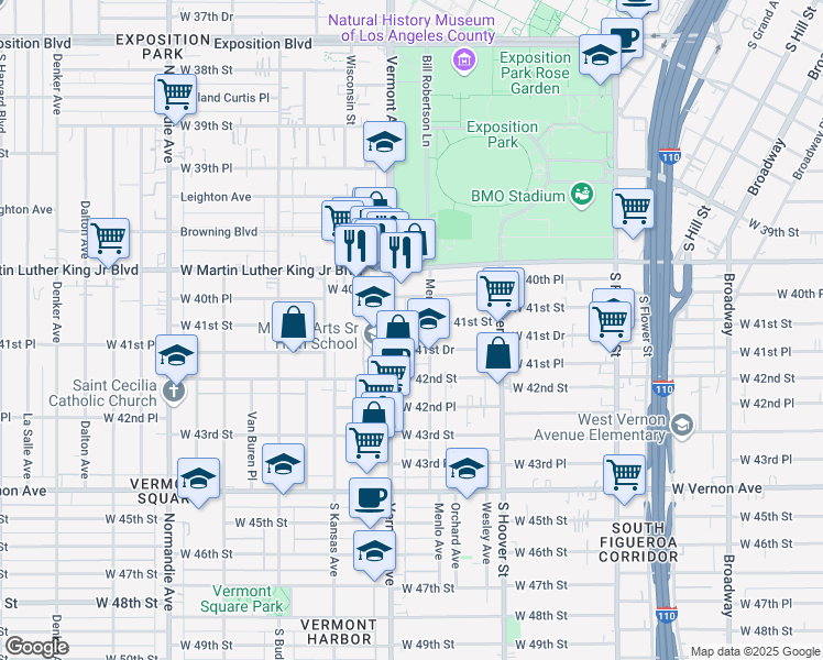 map of restaurants, bars, coffee shops, grocery stores, and more near 4080 Vermont Avenue in Los Angeles