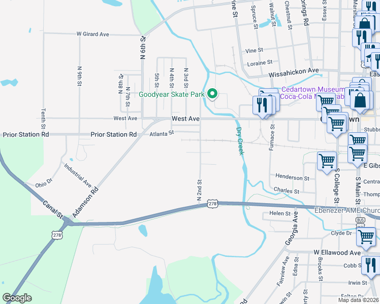map of restaurants, bars, coffee shops, grocery stores, and more near 212 Jackson Street in Cedartown