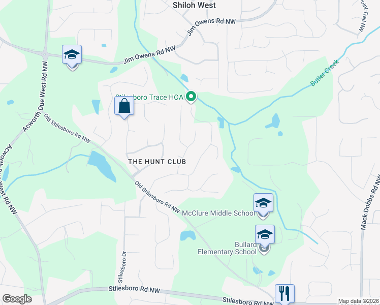 map of restaurants, bars, coffee shops, grocery stores, and more near 2202 9 Oaks Drive Northwest in Kennesaw