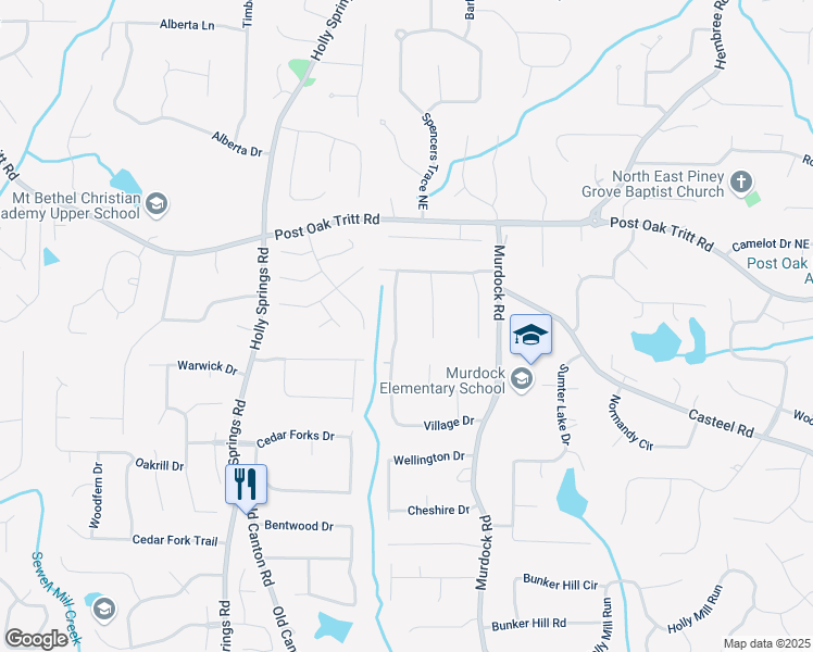 map of restaurants, bars, coffee shops, grocery stores, and more near 2441 Prince Howard Trail in Marietta