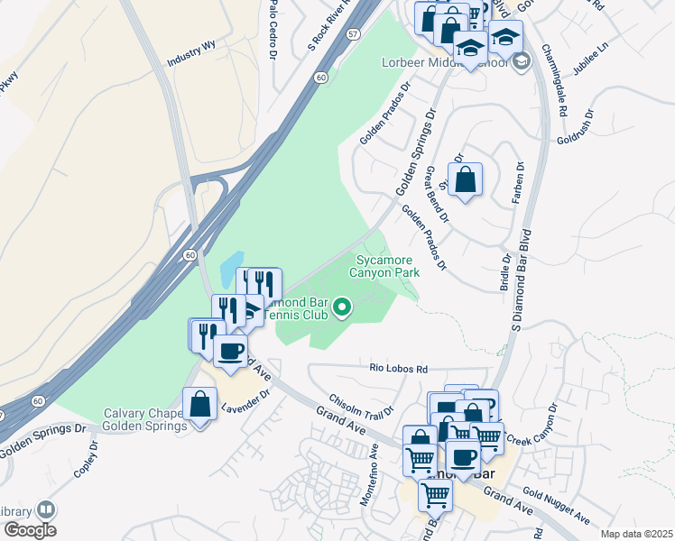 map of restaurants, bars, coffee shops, grocery stores, and more near 22816 Hilton Head Drive in Diamond Bar