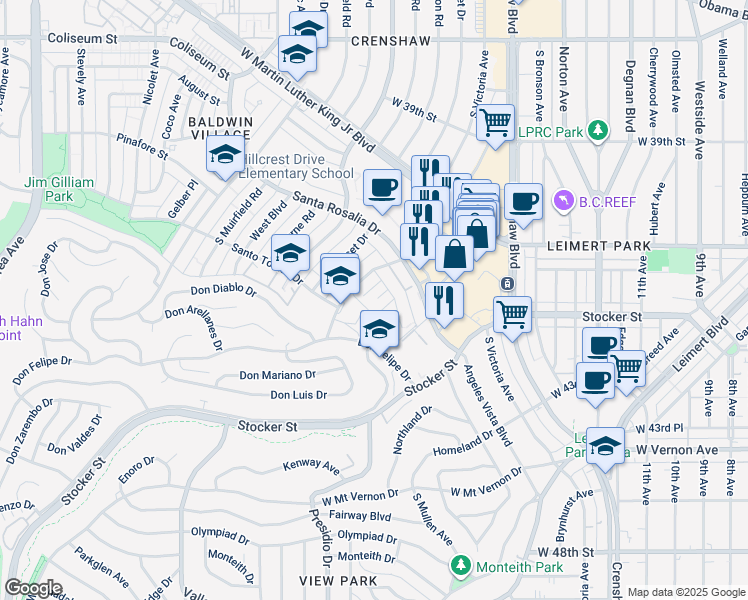 map of restaurants, bars, coffee shops, grocery stores, and more near 4147 Lockland Place in Los Angeles
