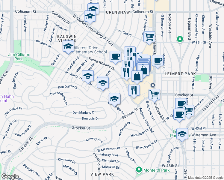 map of restaurants, bars, coffee shops, grocery stores, and more near 4147 Lockland Place in Los Angeles