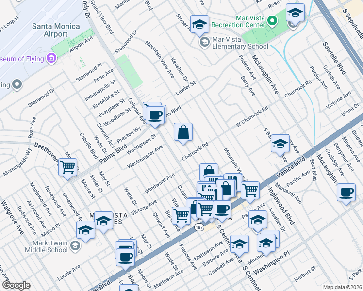 map of restaurants, bars, coffee shops, grocery stores, and more near 3557 Ocean View Avenue in Los Angeles