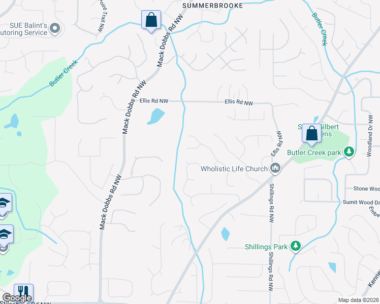map of restaurants, bars, coffee shops, grocery stores, and more near 3112 Antrim Court in Kennesaw