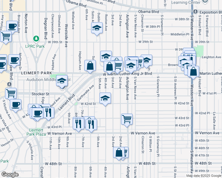 map of restaurants, bars, coffee shops, grocery stores, and more near 4138 3rd Avenue in Los Angeles