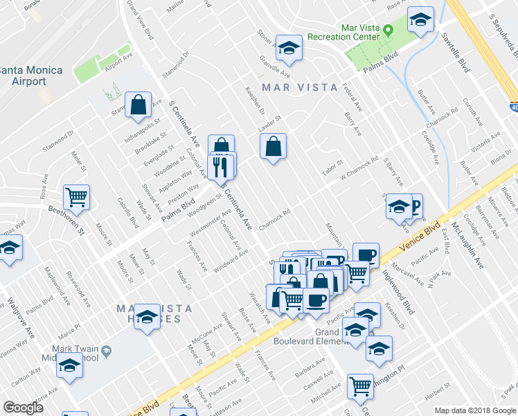 map of restaurants, bars, coffee shops, grocery stores, and more near 3557 Ocean View Avenue in Los Angeles