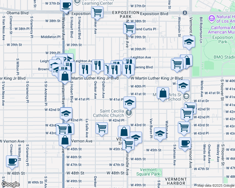 map of restaurants, bars, coffee shops, grocery stores, and more near 4042 Halldale Avenue in Los Angeles
