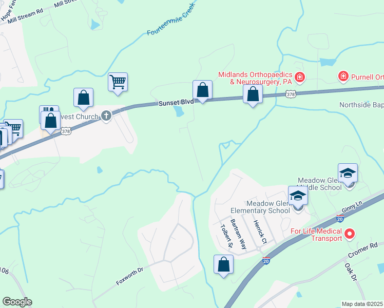 map of restaurants, bars, coffee shops, grocery stores, and more near 4801 Sunset Boulevard in Lexington
