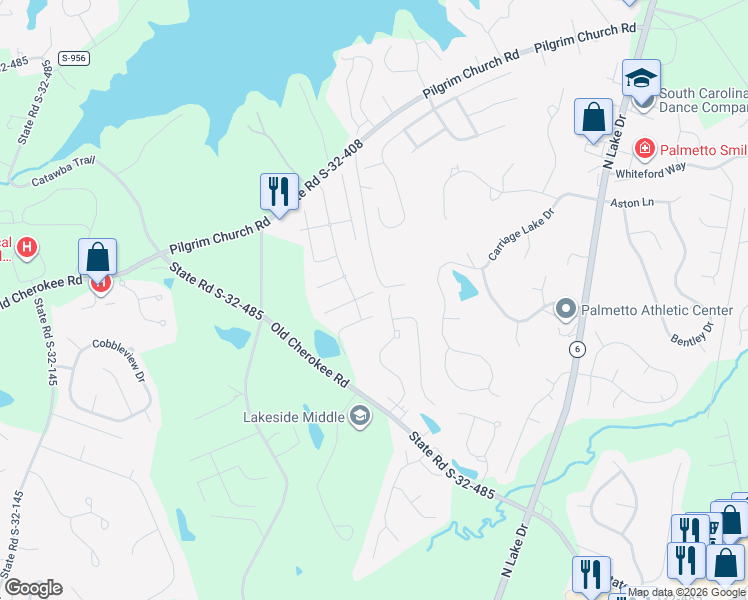 map of restaurants, bars, coffee shops, grocery stores, and more near 333 Cherokee Pond Trail in Lexington