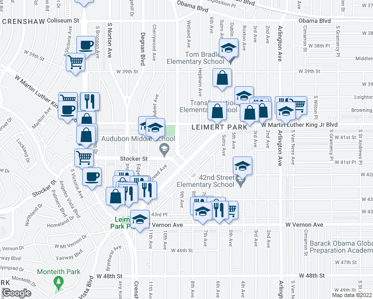 map of restaurants, bars, coffee shops, grocery stores, and more near 4130 Creed Avenue in Los Angeles