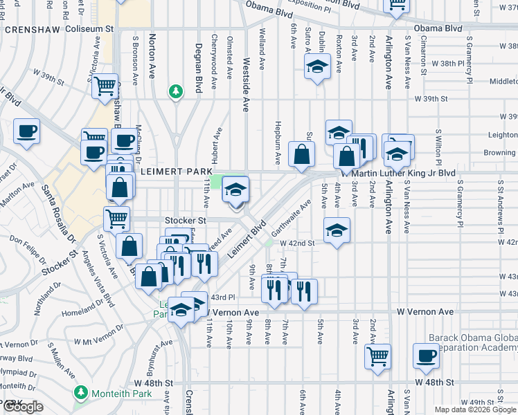 map of restaurants, bars, coffee shops, grocery stores, and more near 4130 Creed Avenue in Los Angeles