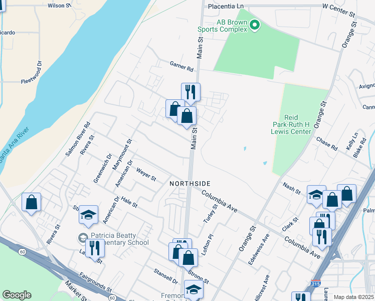 map of restaurants, bars, coffee shops, grocery stores, and more near 3842 Carter Avenue in Riverside