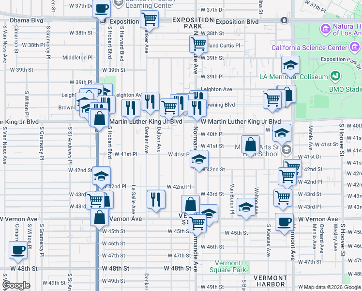 map of restaurants, bars, coffee shops, grocery stores, and more near 4042 Halldale Avenue in Los Angeles