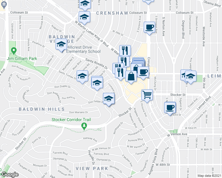 map of restaurants, bars, coffee shops, grocery stores, and more near 4147 Lockland Place in Los Angeles