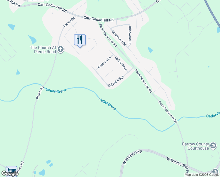 map of restaurants, bars, coffee shops, grocery stores, and more near 526 Oxford Ridge in Winder