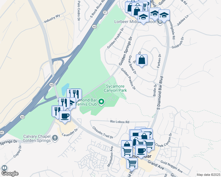 map of restaurants, bars, coffee shops, grocery stores, and more near 22885 Hilton Head Drive in Diamond Bar