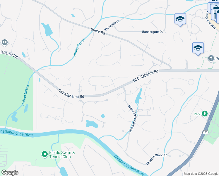 map of restaurants, bars, coffee shops, grocery stores, and more near 9775 Knollcrest Boulevard in Alpharetta