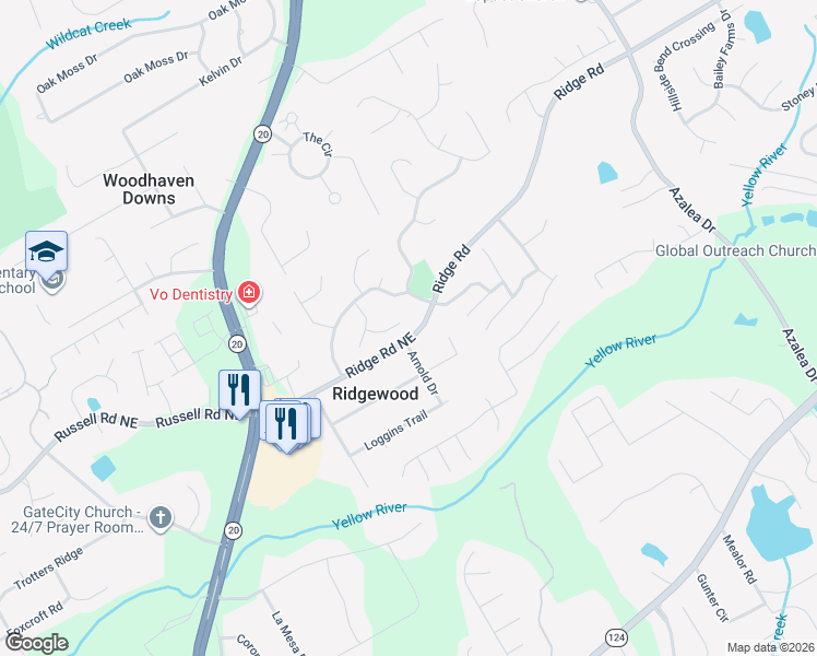 map of restaurants, bars, coffee shops, grocery stores, and more near 769 Teal Court in Lawrenceville